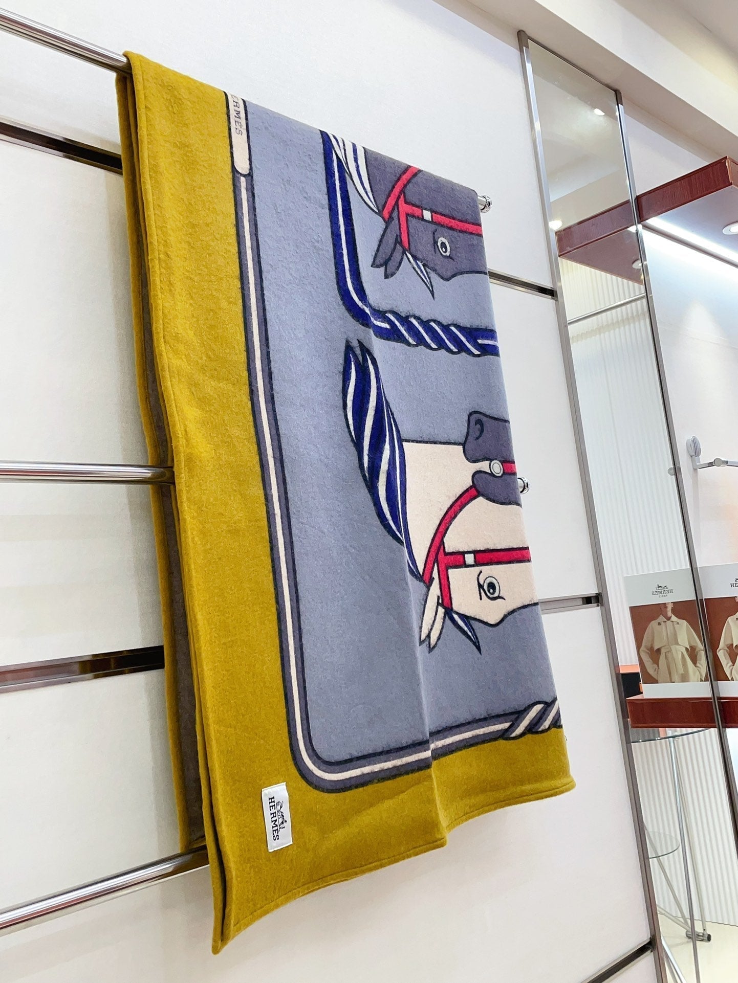HERMES BLANKET 180 CM IN COLORFUL LAMBSWOOL AND CASERE 256061
