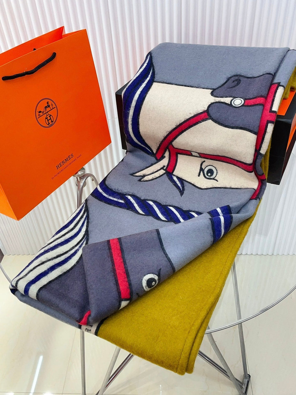 HERMES BLANKET 180 CM IN COLORFUL LAMBSWOOL AND CASERE 256061