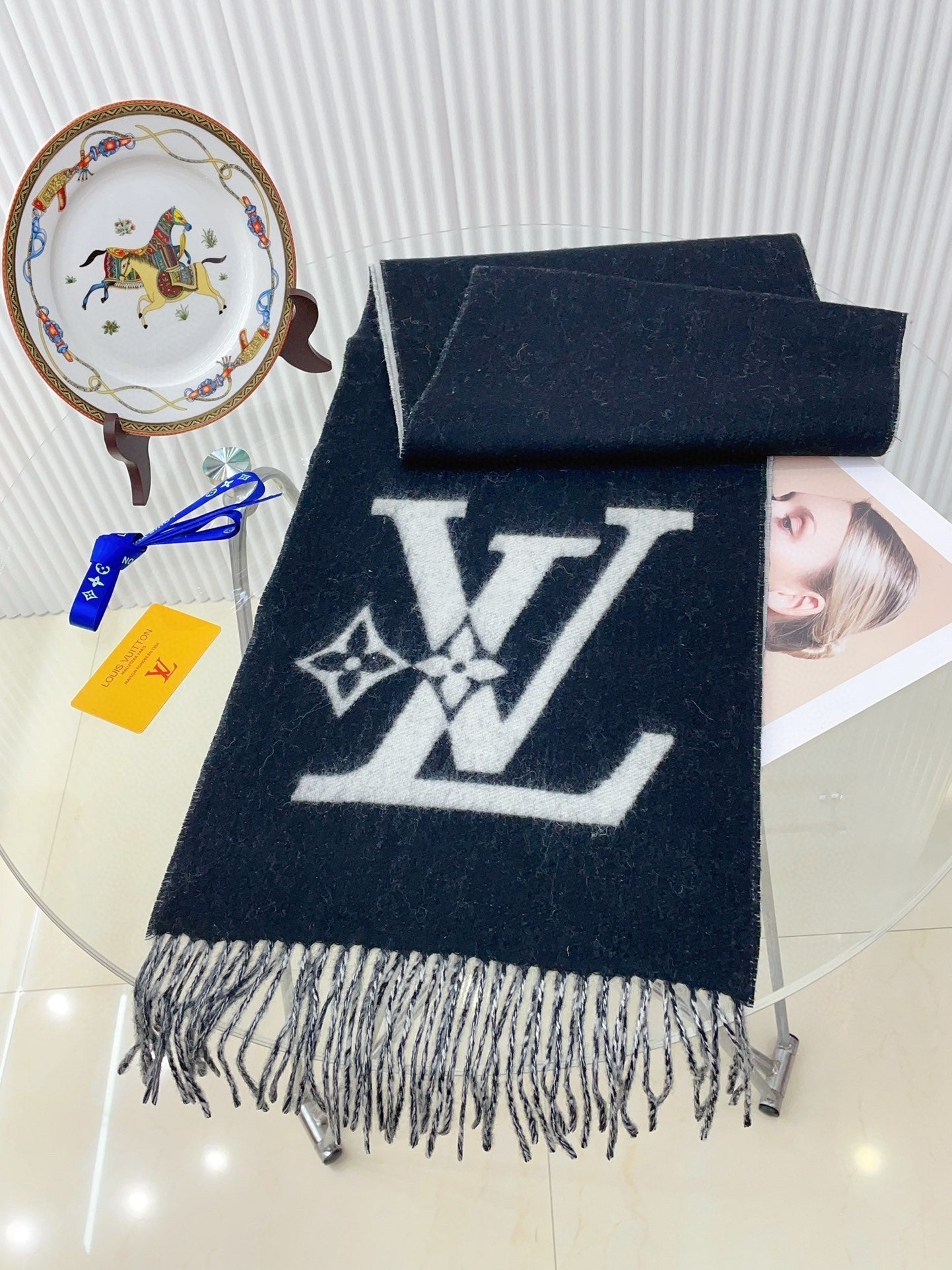 LOUIS VUITTON SMASH SCARF 210 CM IN BLACK WOOL 390965