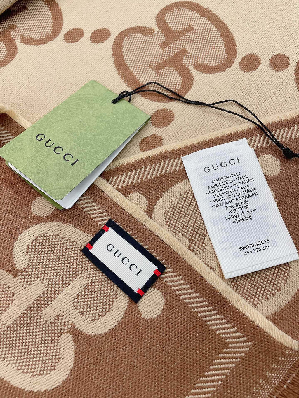 GUCCI DOUBLE-SIDED SCARF 200 CM IN COFFEE AND TAN BROWN WOOL AND SILK 398287