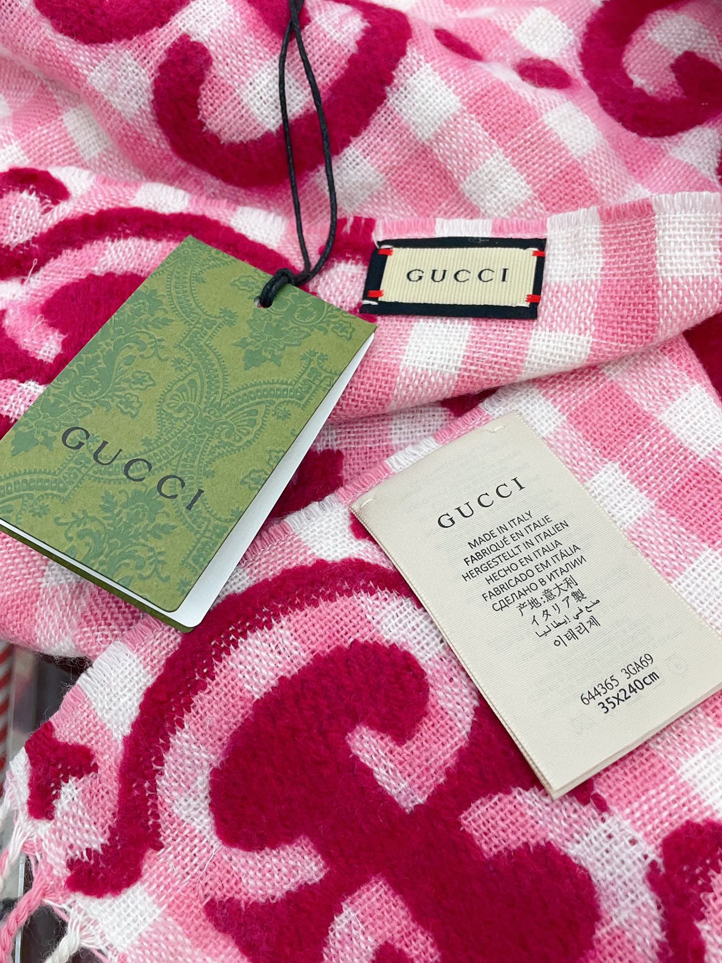 GUCCI SCARF 220 CM IN BRIGHT PINK MIX WHITE WOOL 401164