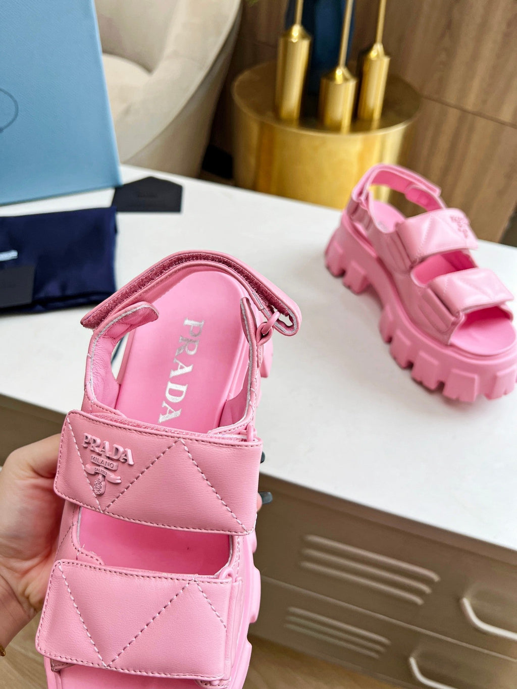 PRADA MONOLITH NAPPA SANLS BRIGHT PINK LAMBSKIN