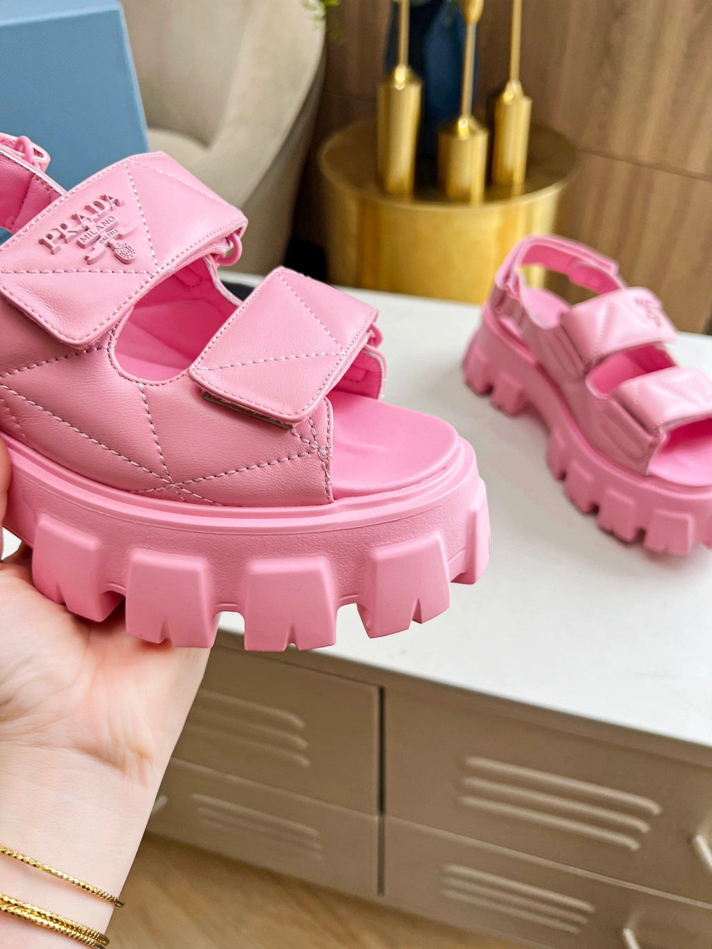 PRADA MONOLITH NAPPA SANLS BRIGHT PINK LAMBSKIN