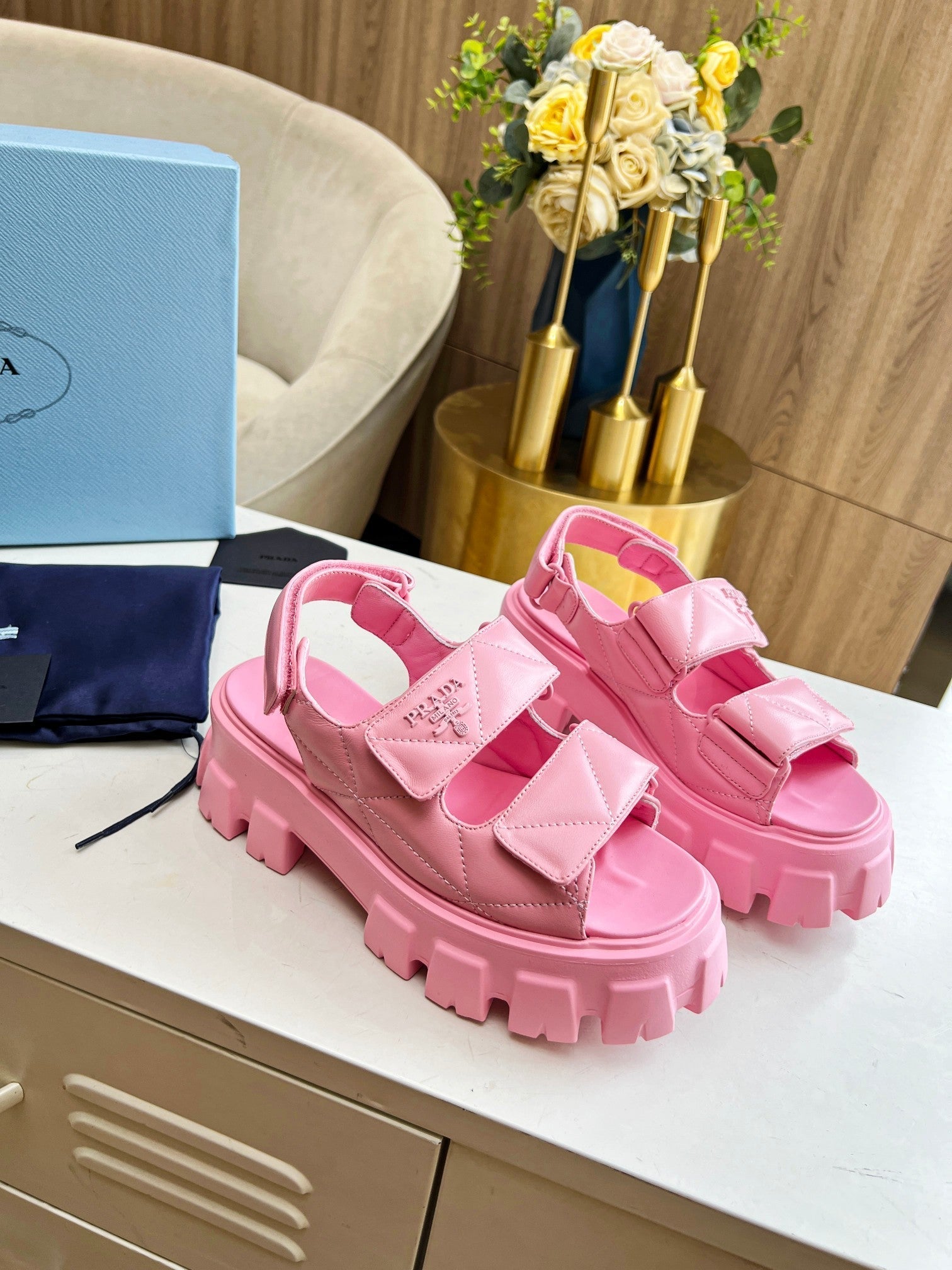 PRADA MONOLITH NAPPA SANLS BRIGHT PINK LAMBSKIN