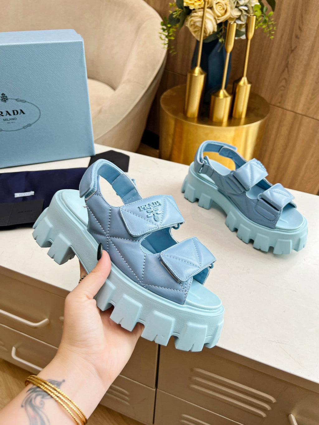 PRADA MONOLITH NAPPA SANLS SKY LAMBSKIN