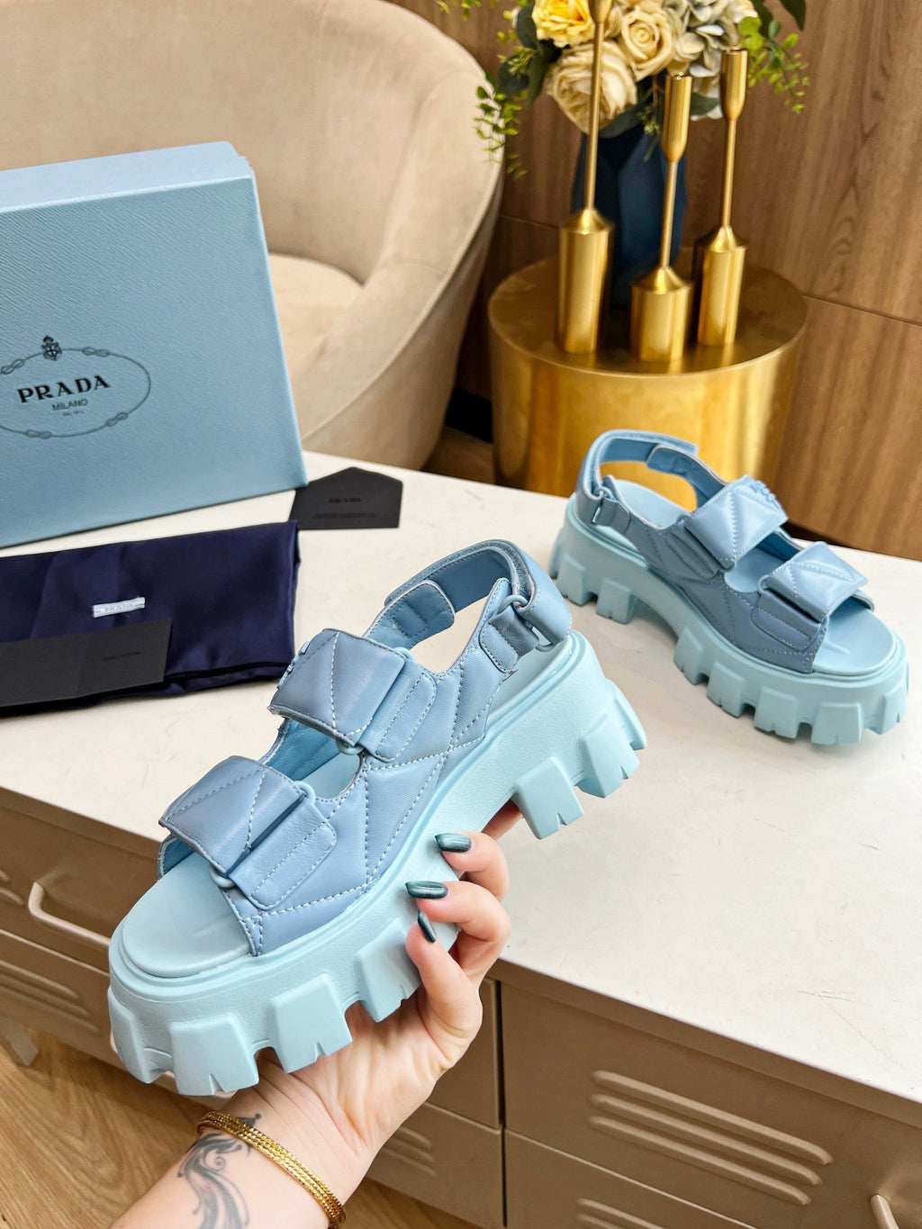 PRADA MONOLITH NAPPA SANLS SKY LAMBSKIN