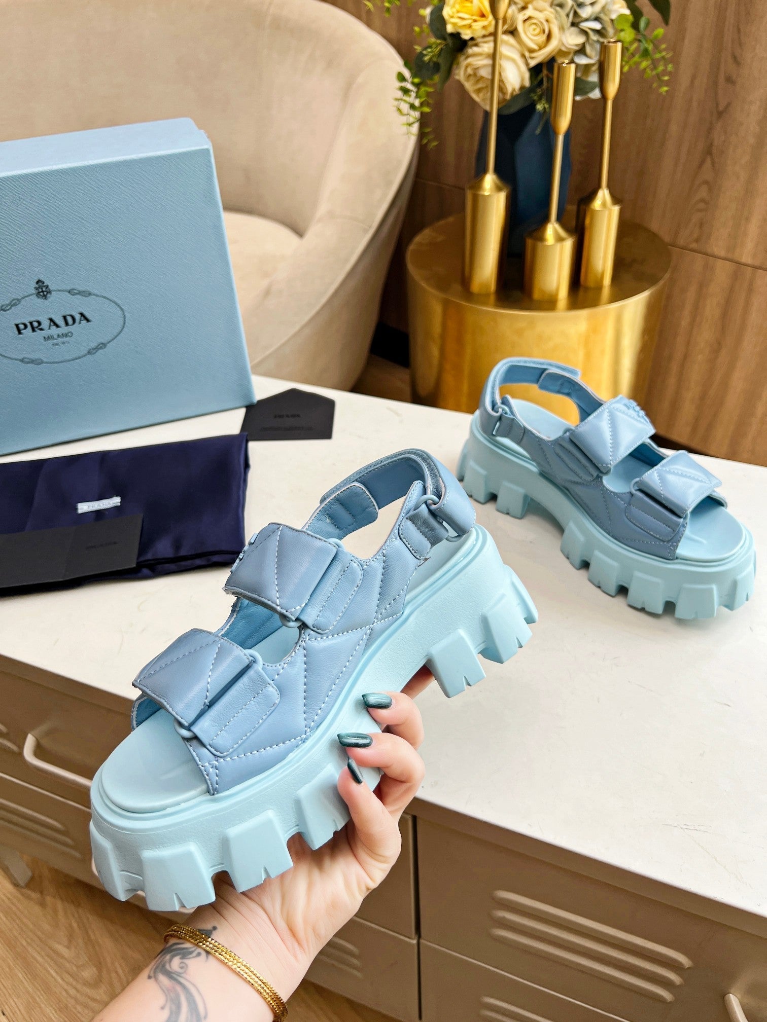 PRADA MONOLITH NAPPA SANLS SKY LAMBSKIN