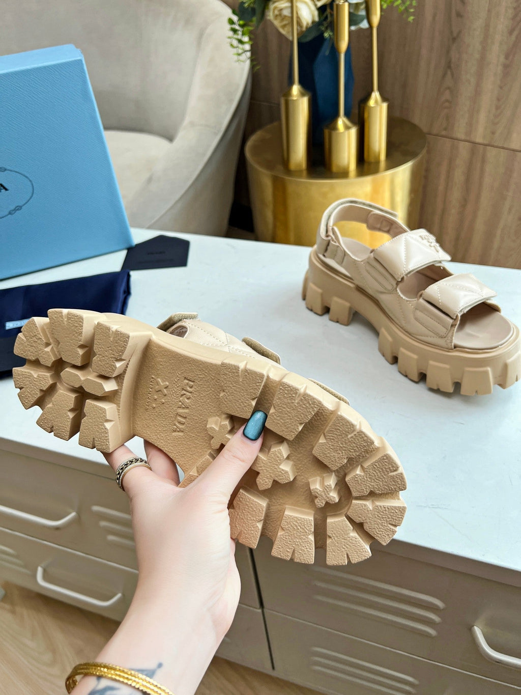 PRADA MONOLITH NAPPA SANLS BEIGE LAMBSKIN