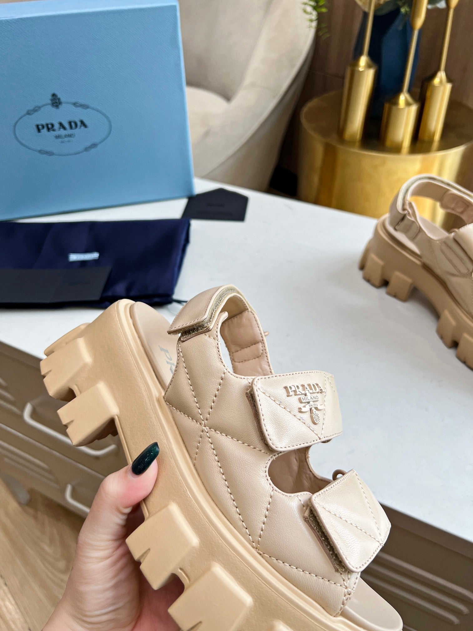 PRADA MONOLITH NAPPA SANLS BEIGE LAMBSKIN