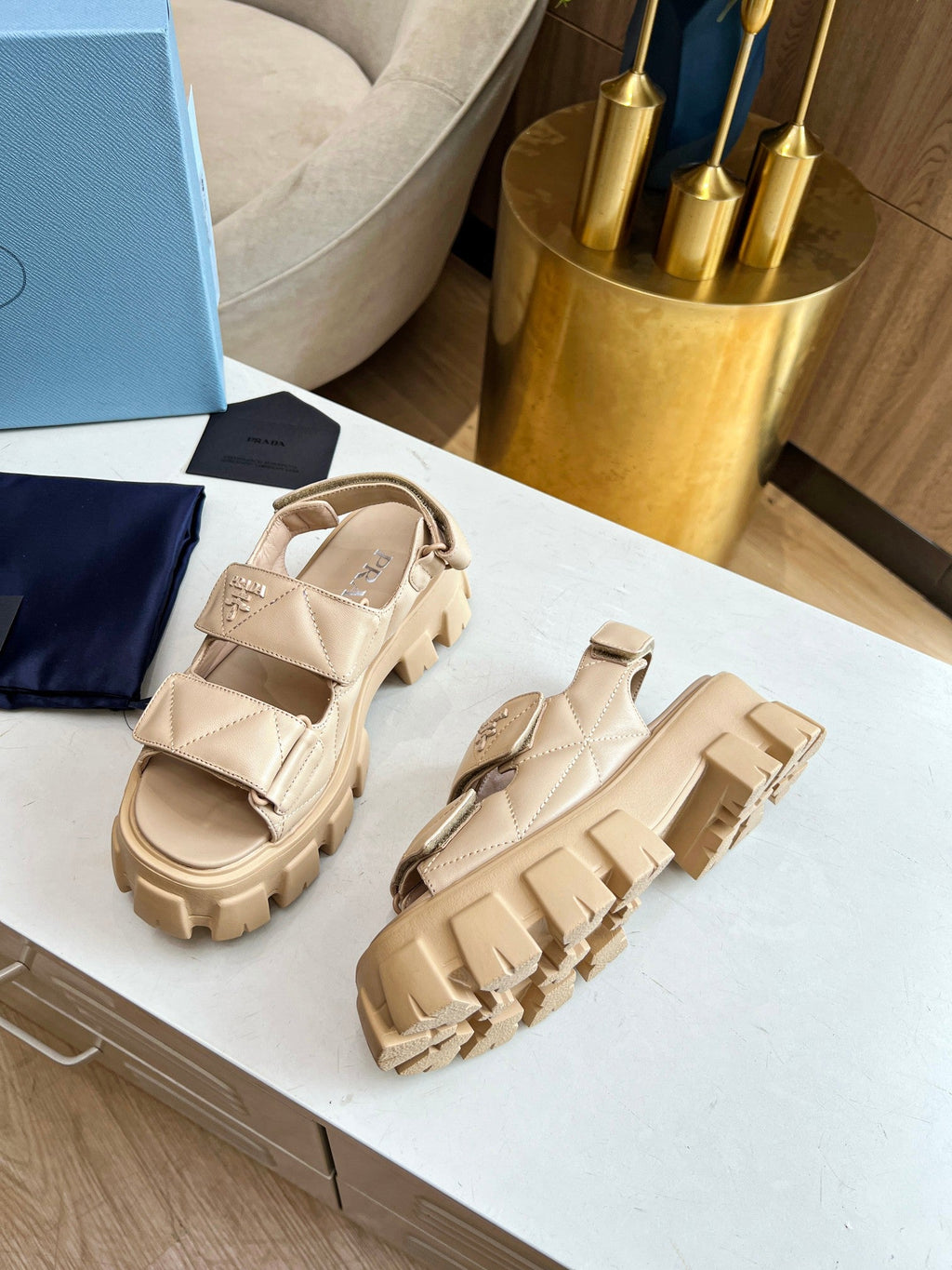 PRADA MONOLITH NAPPA SANLS BEIGE LAMBSKIN