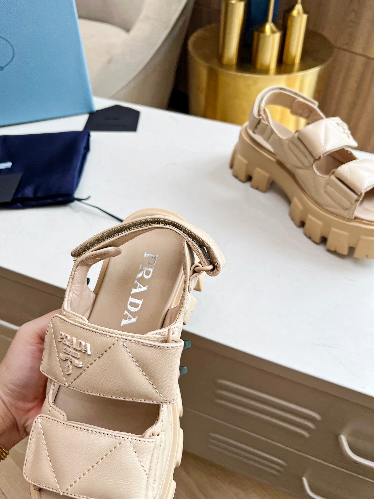 PRADA MONOLITH NAPPA SANLS BEIGE LAMBSKIN