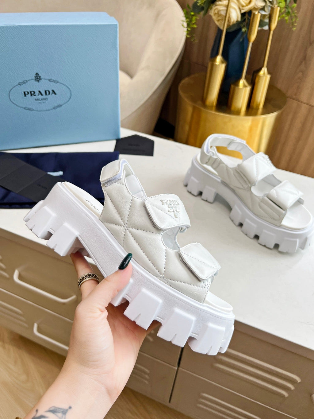 PRADA MONOLITH NAPPA SANLS WHITE LAMBSKIN