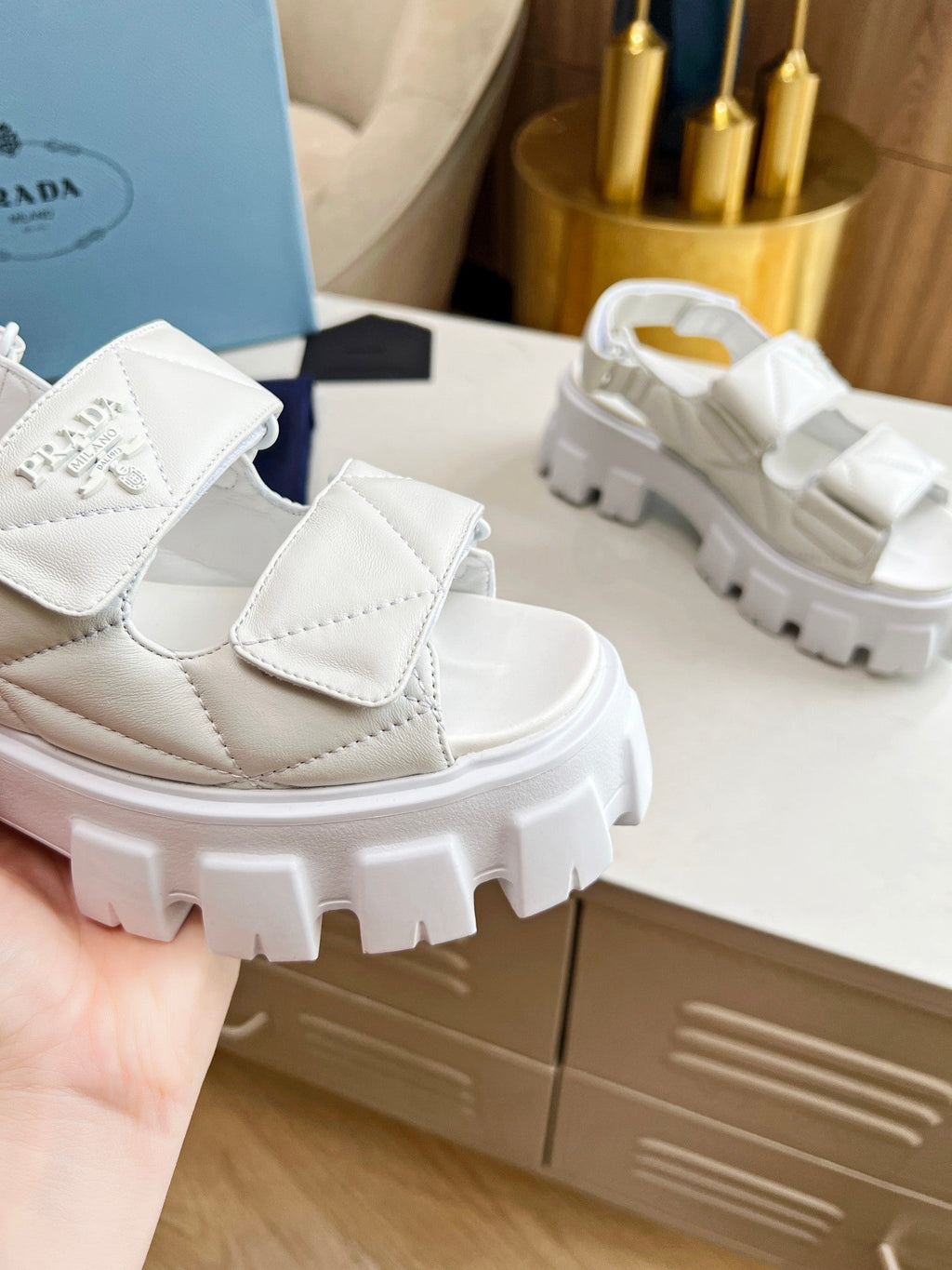 PRADA MONOLITH NAPPA SANLS WHITE LAMBSKIN