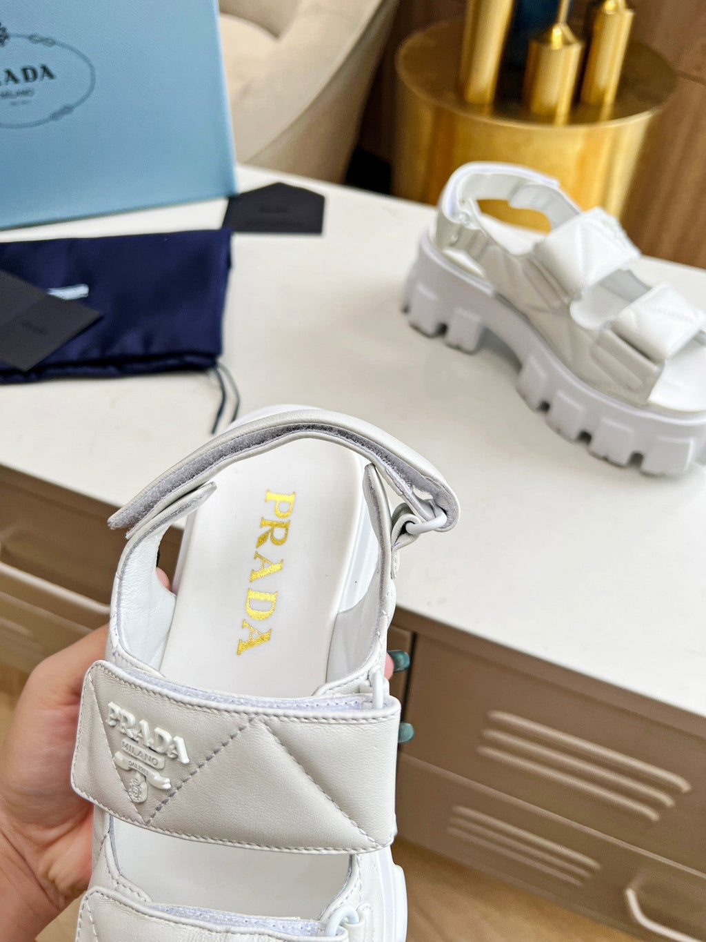 PRADA MONOLITH NAPPA SANLS WHITE LAMBSKIN