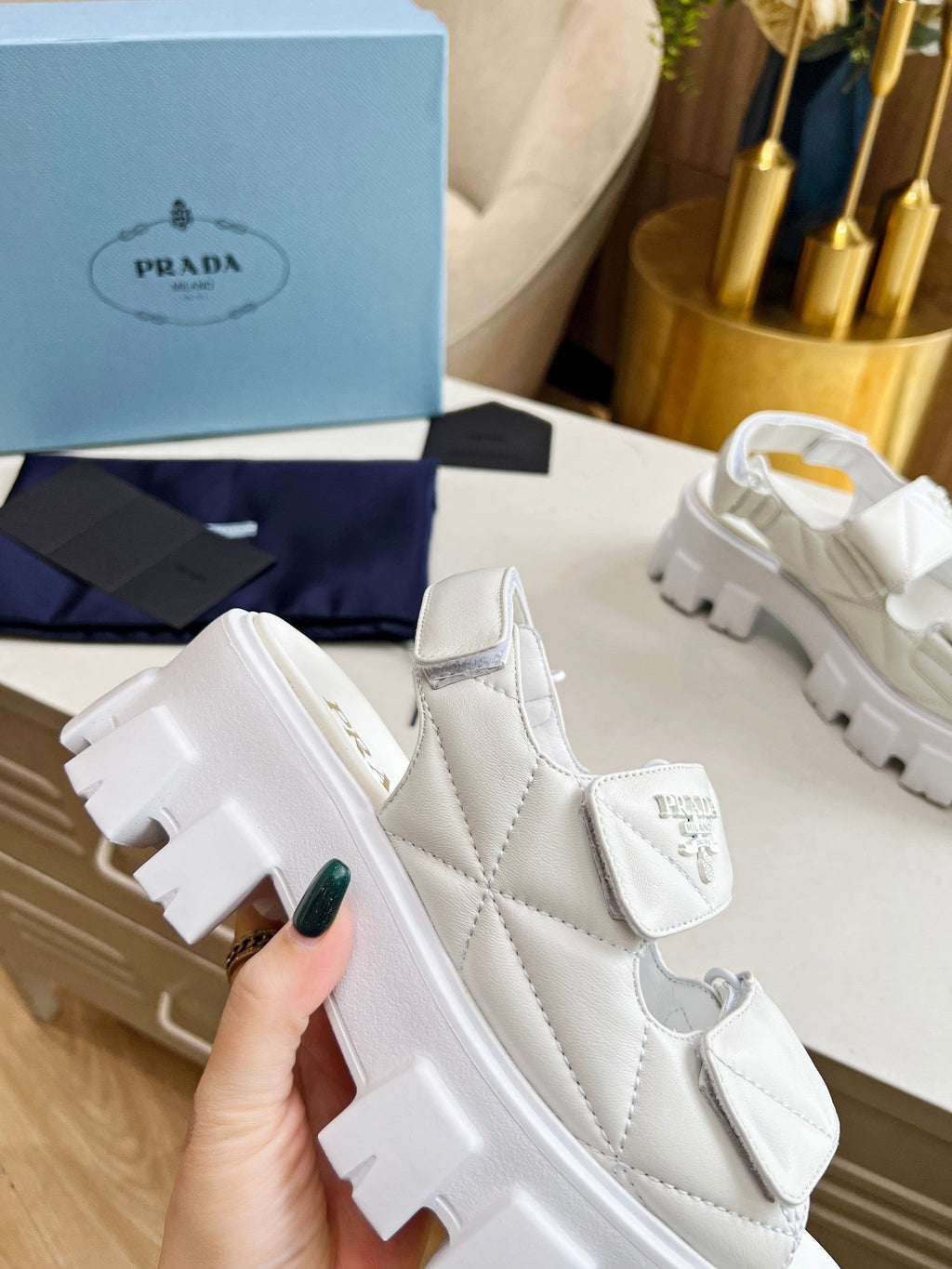 PRADA MONOLITH NAPPA SANLS WHITE LAMBSKIN