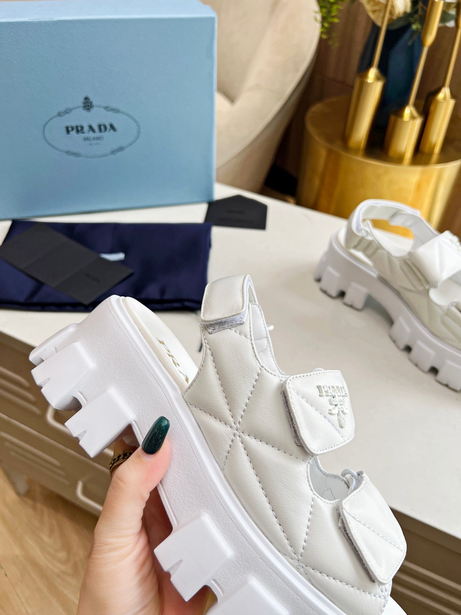 PRADA MONOLITH NAPPA SANLS WHITE LAMBSKIN