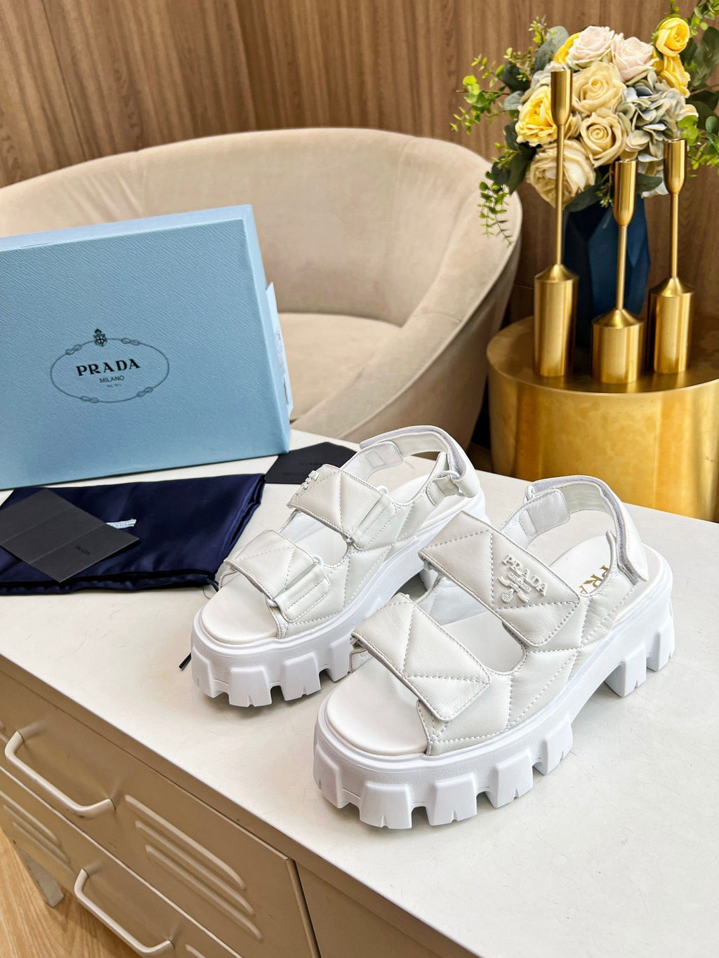 PRADA MONOLITH NAPPA SANLS WHITE LAMBSKIN