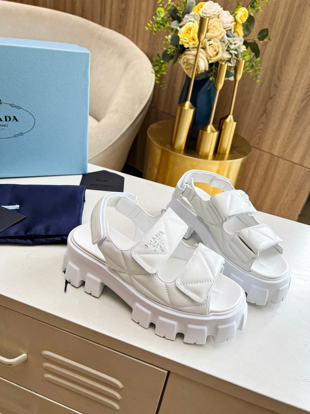 PRADA MONOLITH NAPPA SANLS WHITE LAMBSKIN