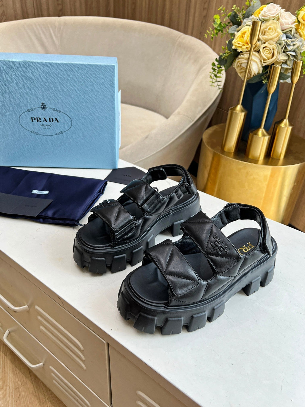 PRADA MONOLITH NAPPA SANLS BLACK LAMBSKIN