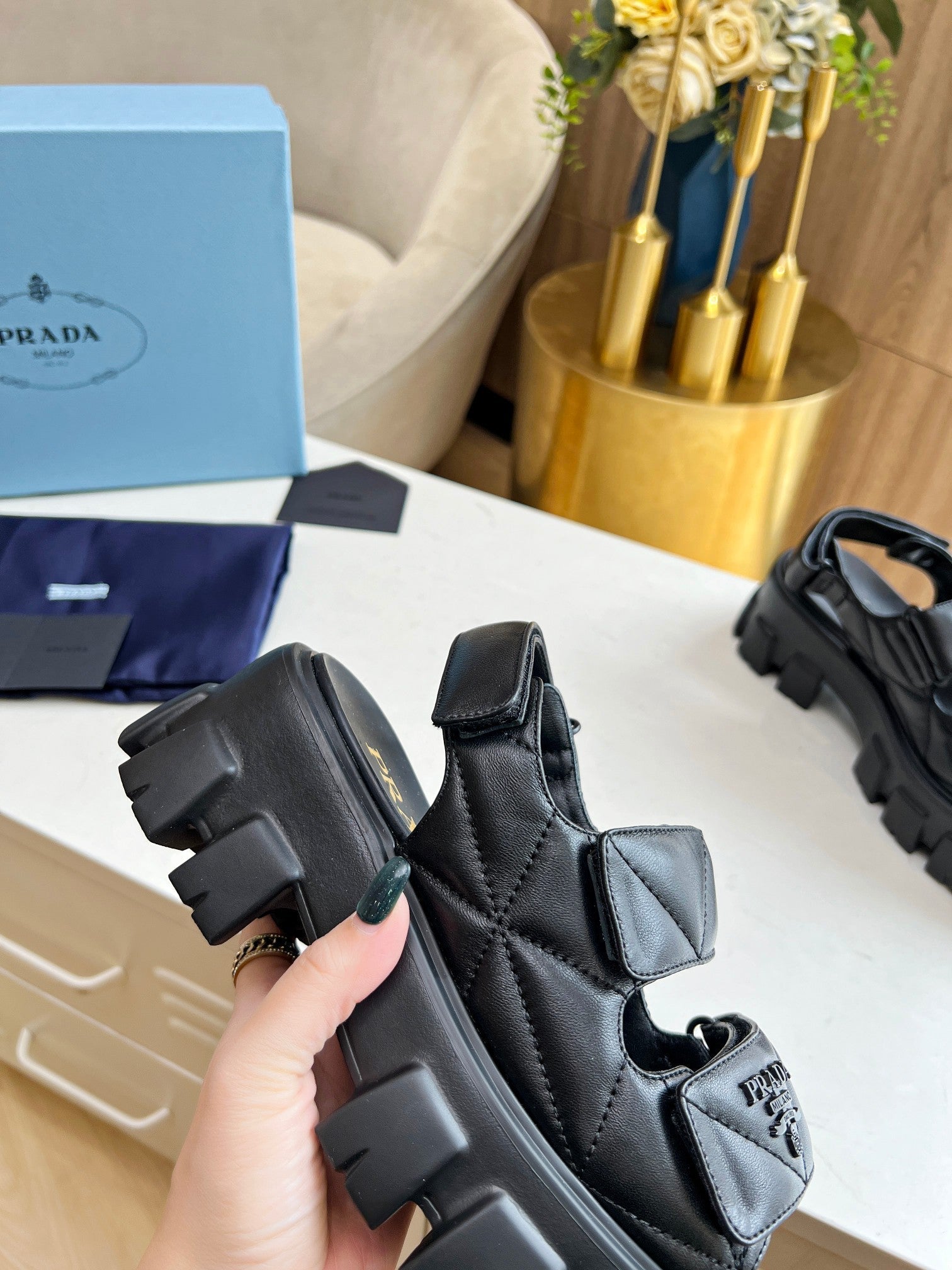 PRADA MONOLITH NAPPA SANLS BLACK LAMBSKIN