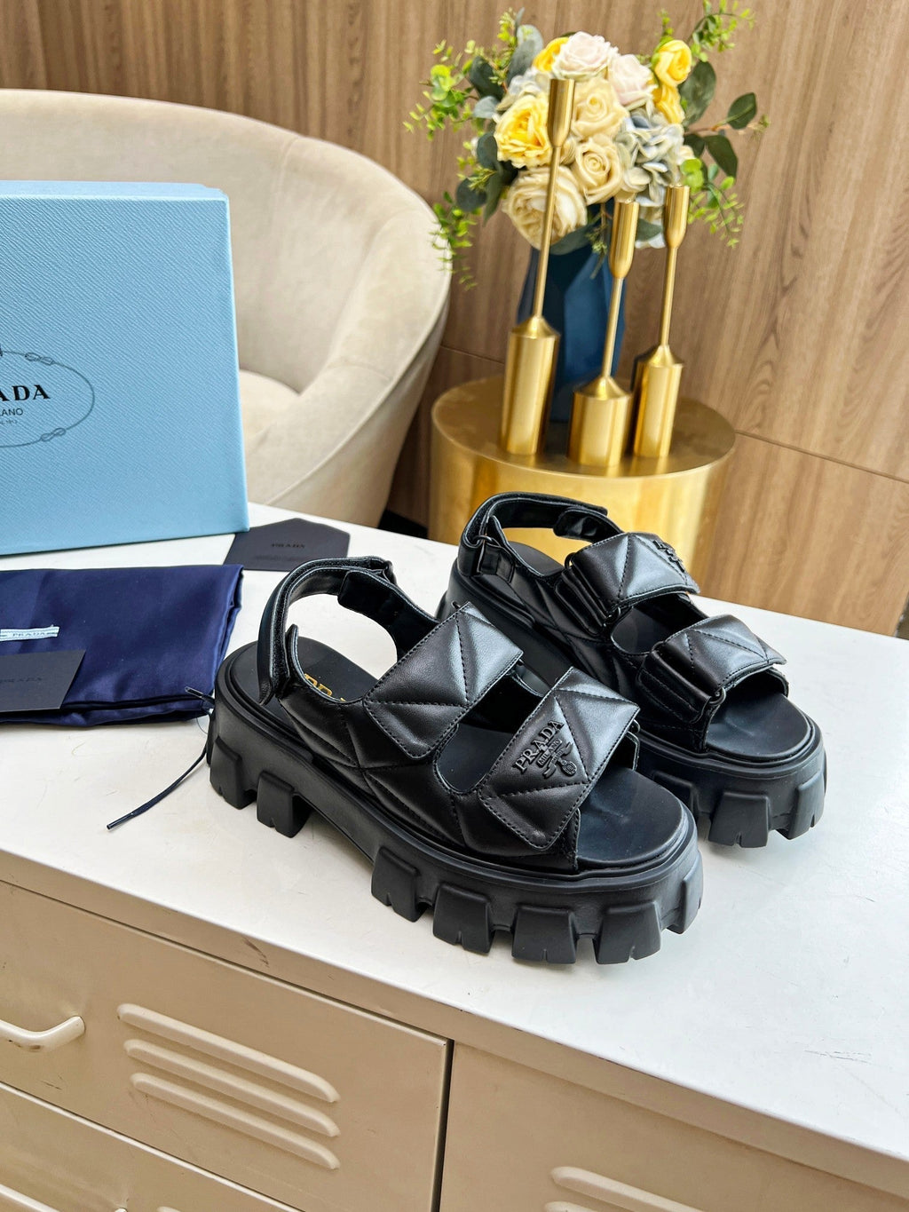 PRADA MONOLITH NAPPA SANLS BLACK LAMBSKIN
