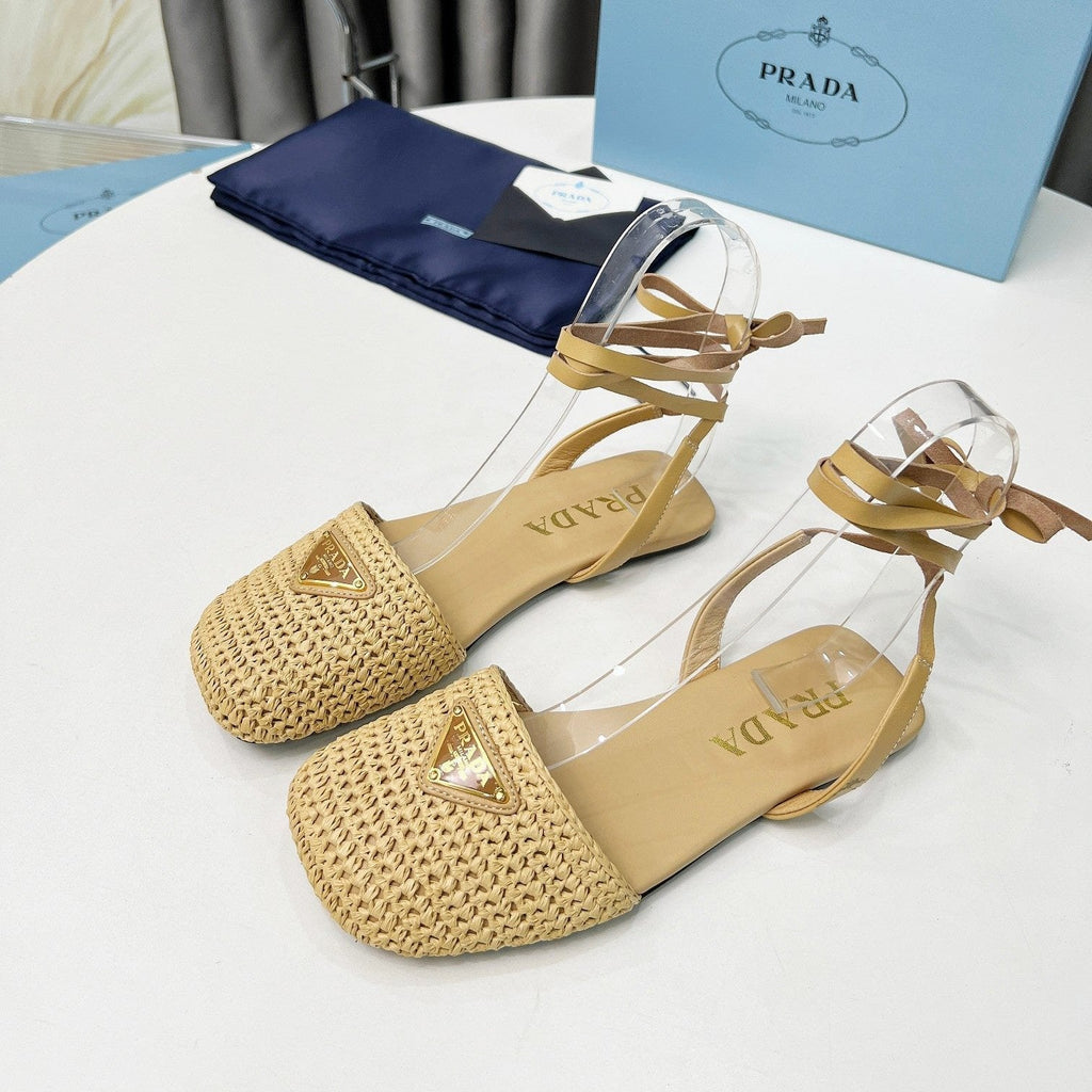 PRADA CROCHET SANLS IN EGG NOG BEIGE FABRIC