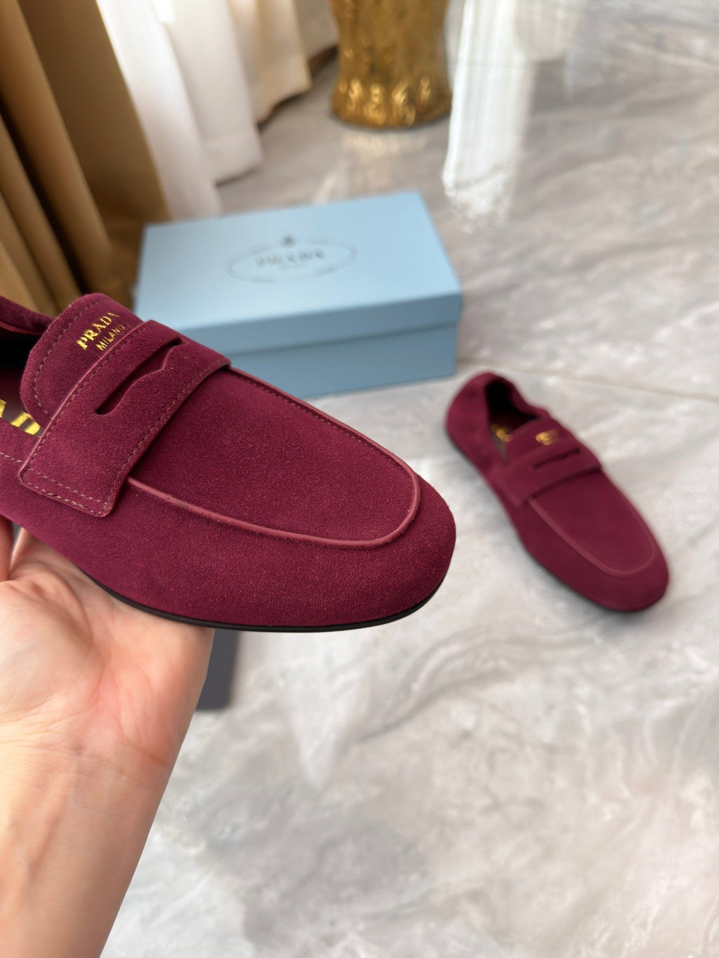 PRADA 25S LOAFERS IN RK RED SUEDE