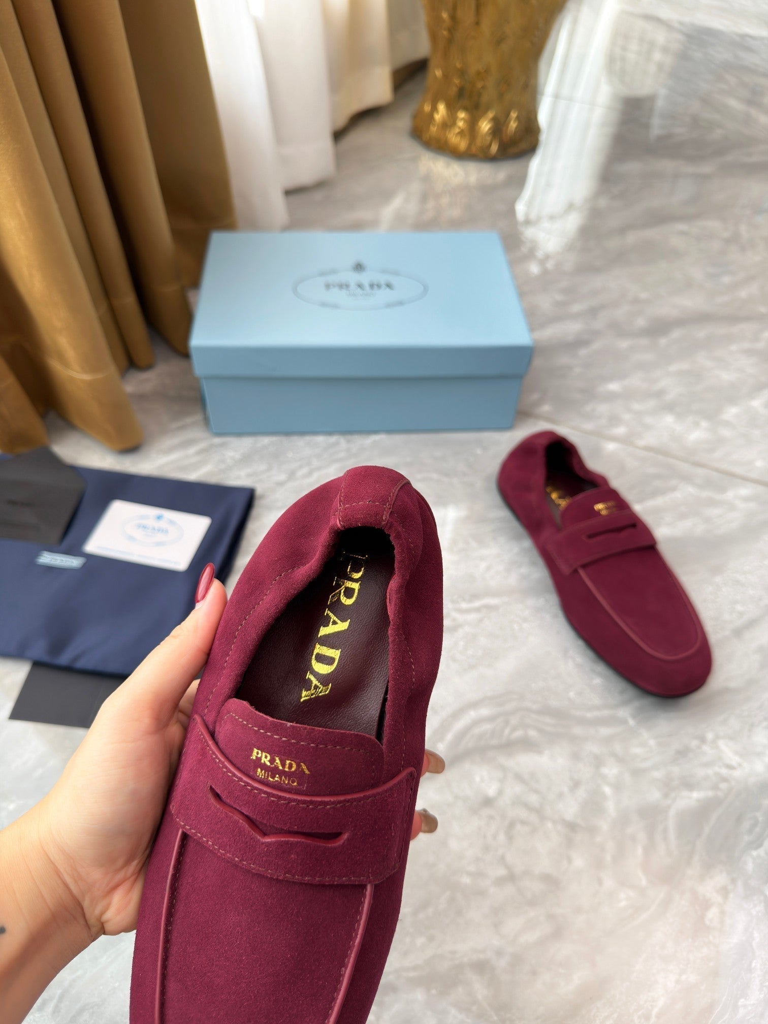 PRADA 25S LOAFERS IN RK RED SUEDE