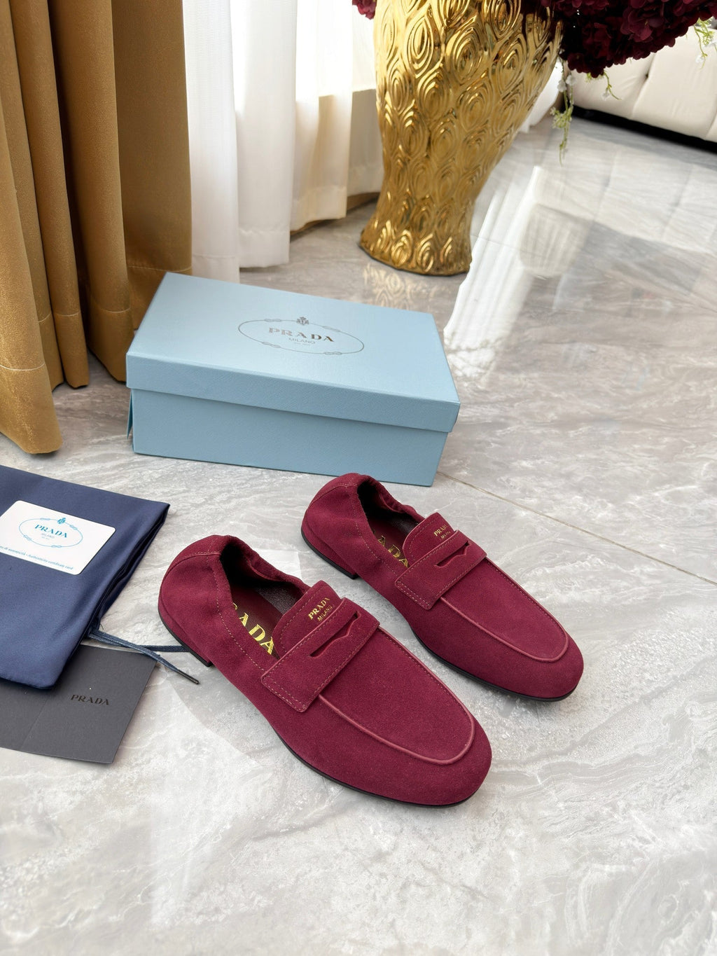 PRADA 25S LOAFERS IN RK RED SUEDE