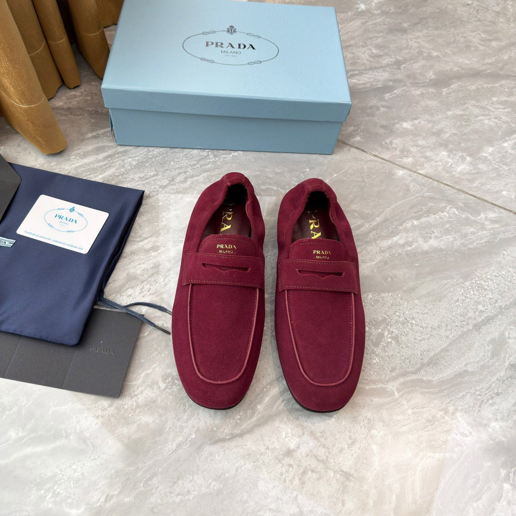 PRADA 25S LOAFERS IN RK RED SUEDE