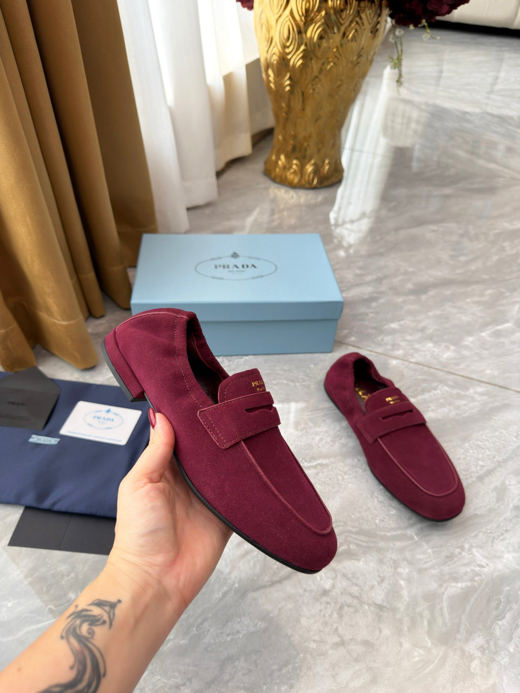 PRADA 25S LOAFERS IN RK RED SUEDE