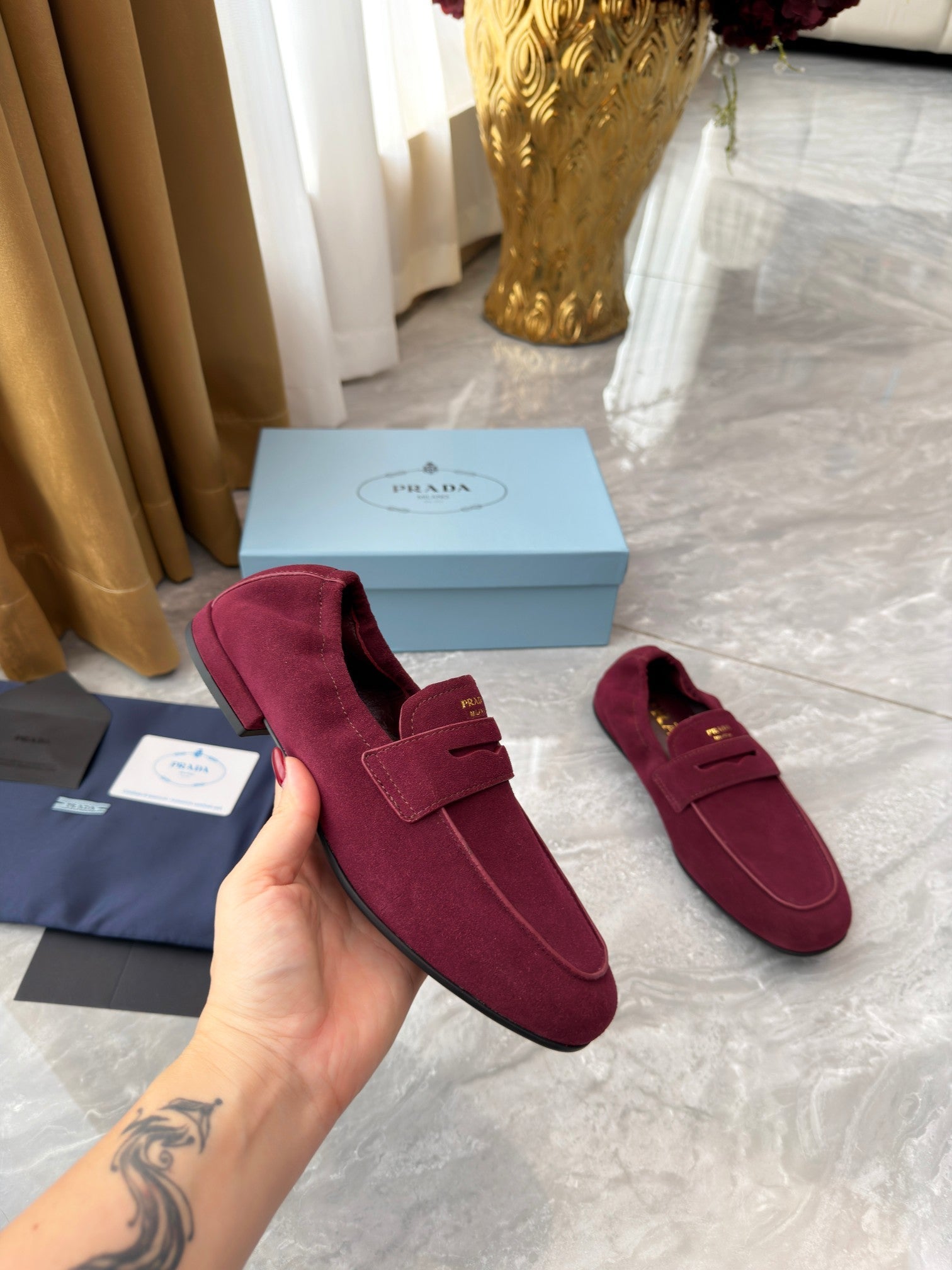 PRADA 25S LOAFERS IN RK RED SUEDE