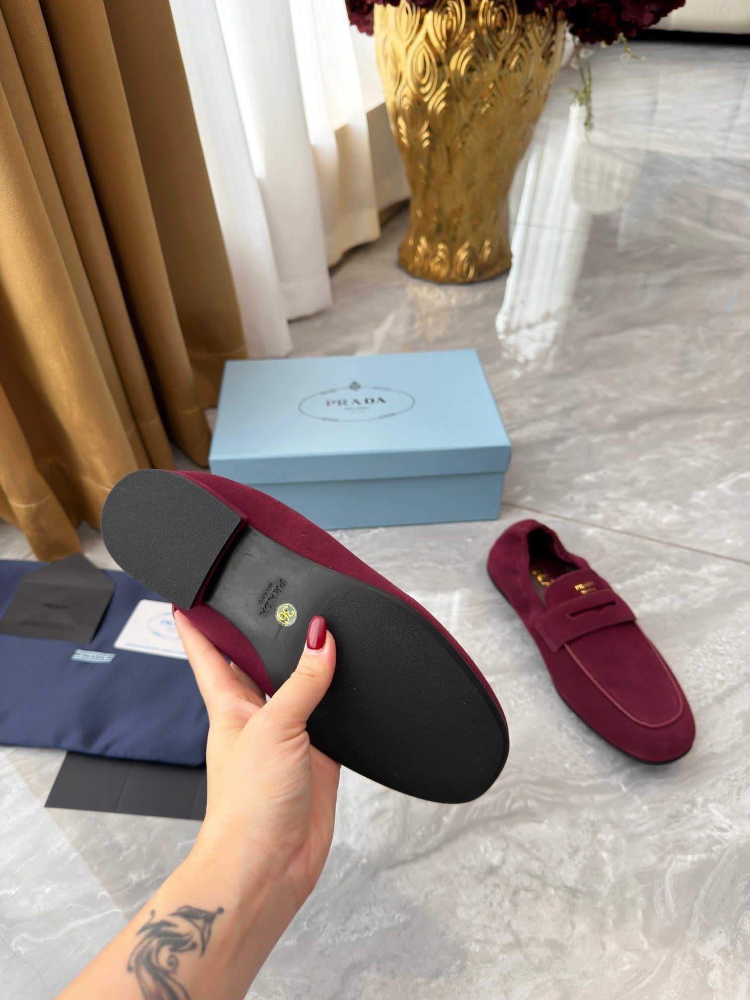 PRADA 25S LOAFERS IN RK RED SUEDE