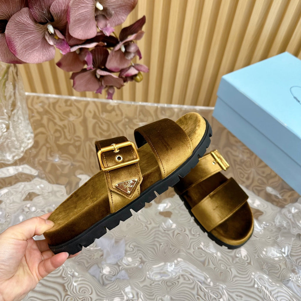 PRADA SLIDES SANLS AMBER VELVET