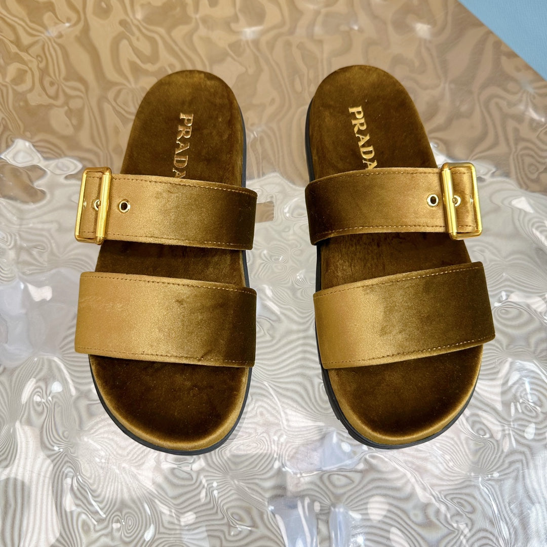 PRADA SLIDES SANLS AMBER VELVET