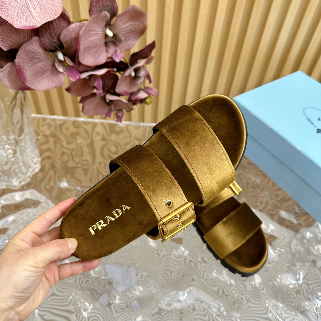 PRADA SLIDES SANLS AMBER VELVET