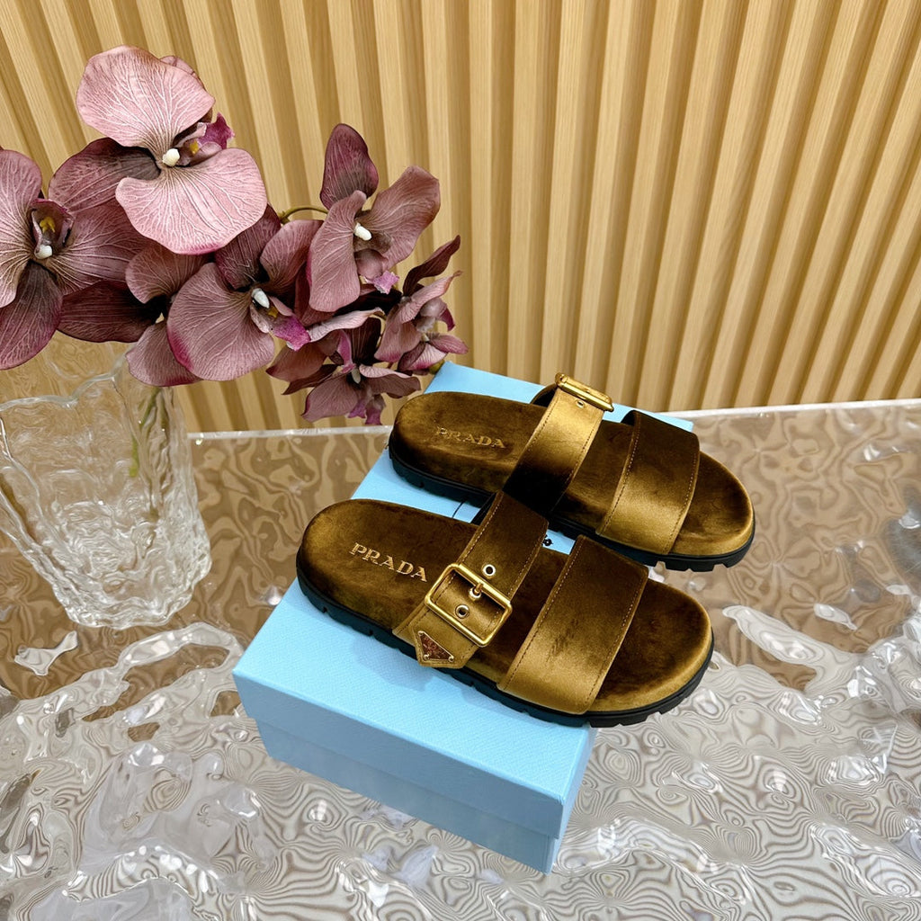 PRADA SLIDES SANLS AMBER VELVET