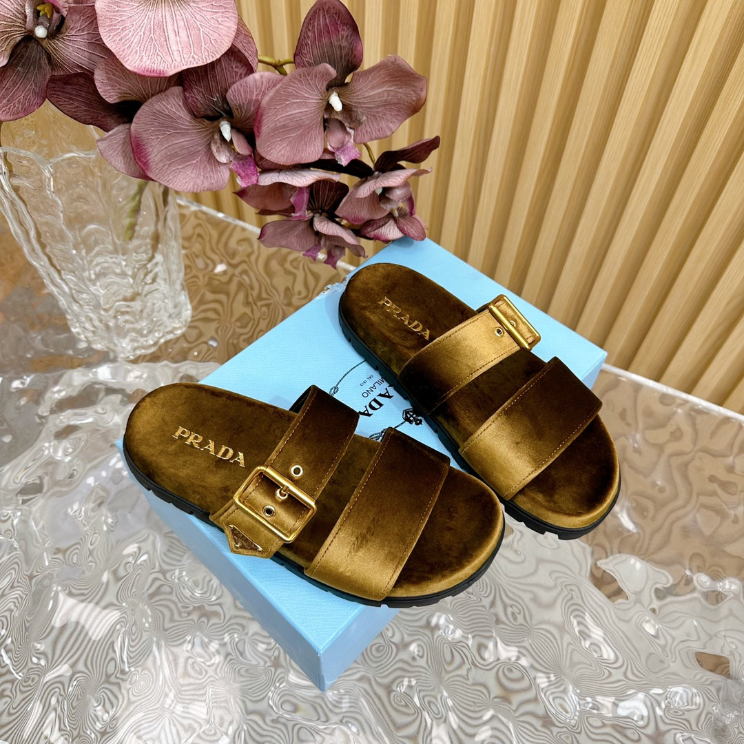 PRADA SLIDES SANLS AMBER VELVET