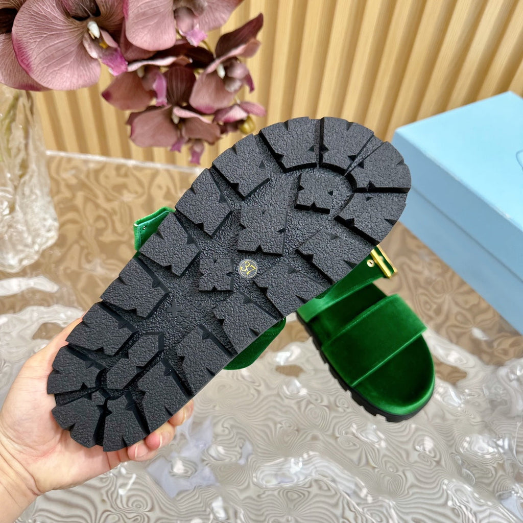 PRADA SLIDES SANLS RK GREEN VELVET