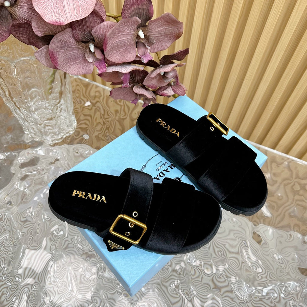 PRADA SLIDES SANLS BLACK VELVET