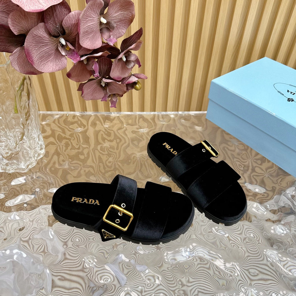 PRADA SLIDES SANLS BLACK VELVET