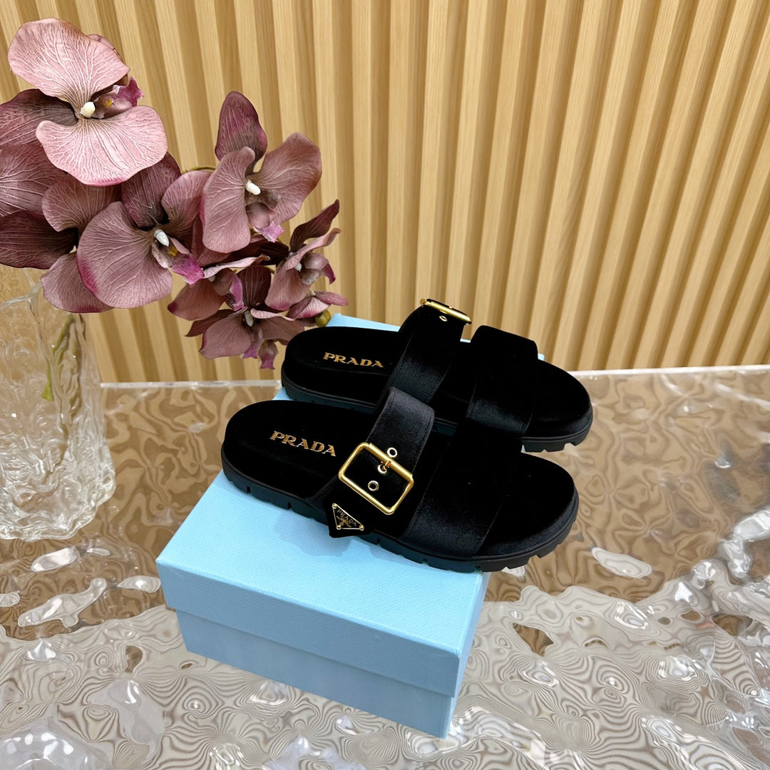 PRADA SLIDES SANLS BLACK VELVET