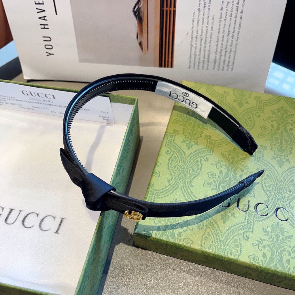 GUCCI BOW HAIRBAND IN BLACK RE-NYLON 356589
