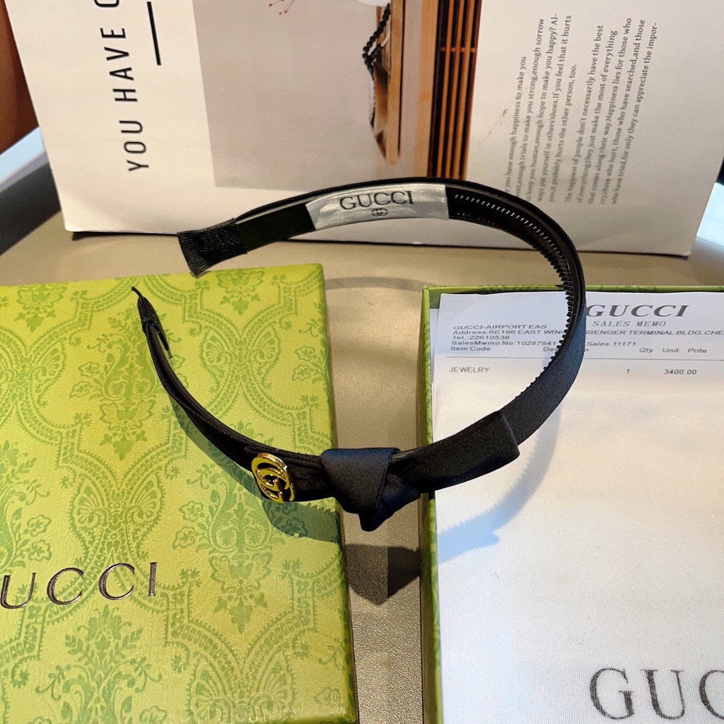 GUCCI BOW HAIRBAND IN BLACK RE-NYLON 356589