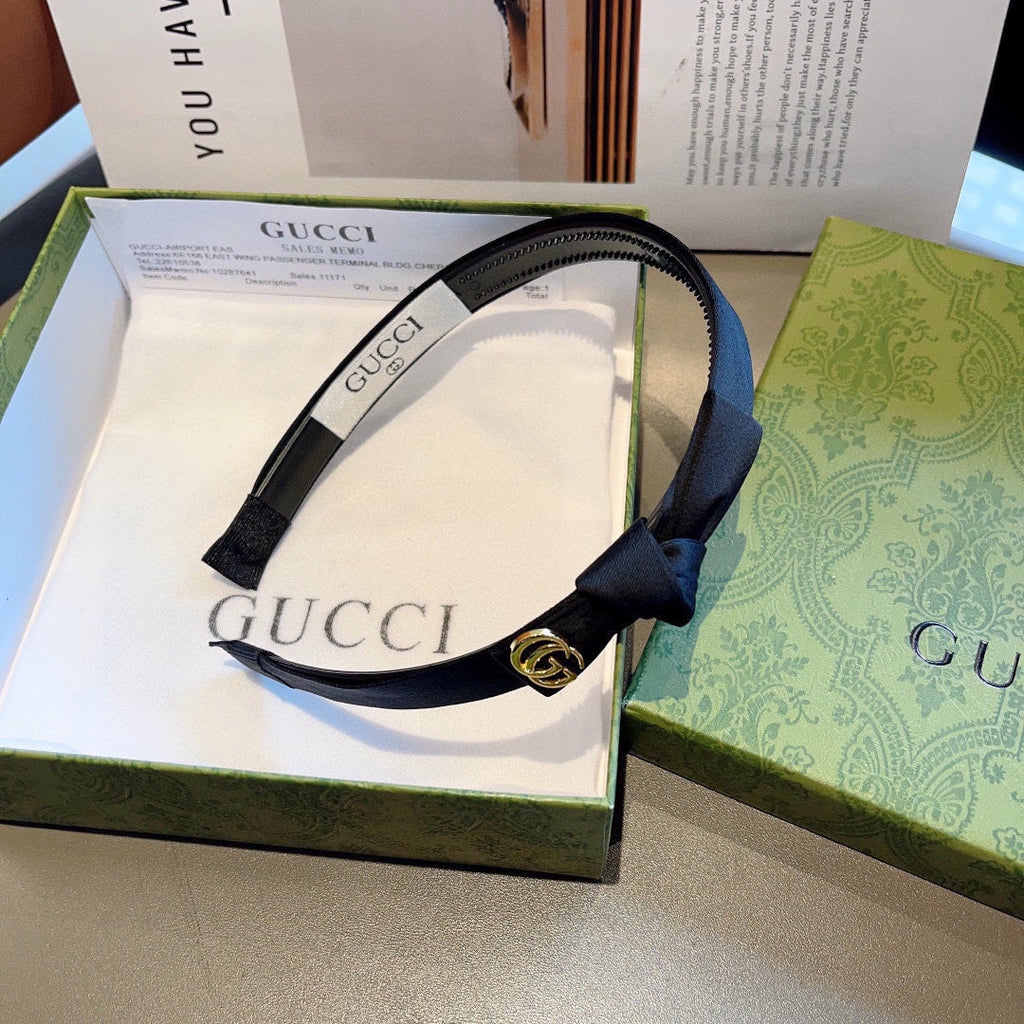 GUCCI BOW HAIRBAND IN BLACK RE-NYLON 356589
