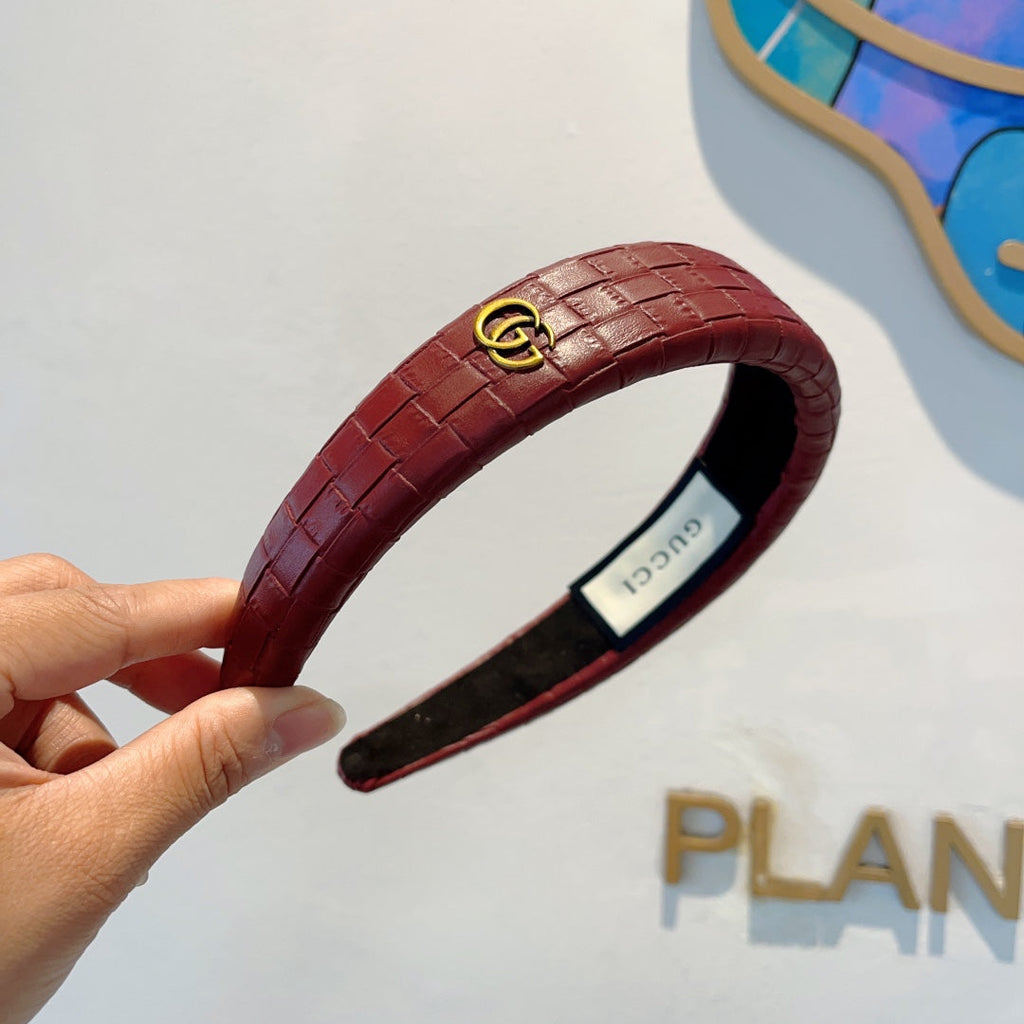 GUCCI BURGUNDY RED HAIRBAND CALFSKIN 374075