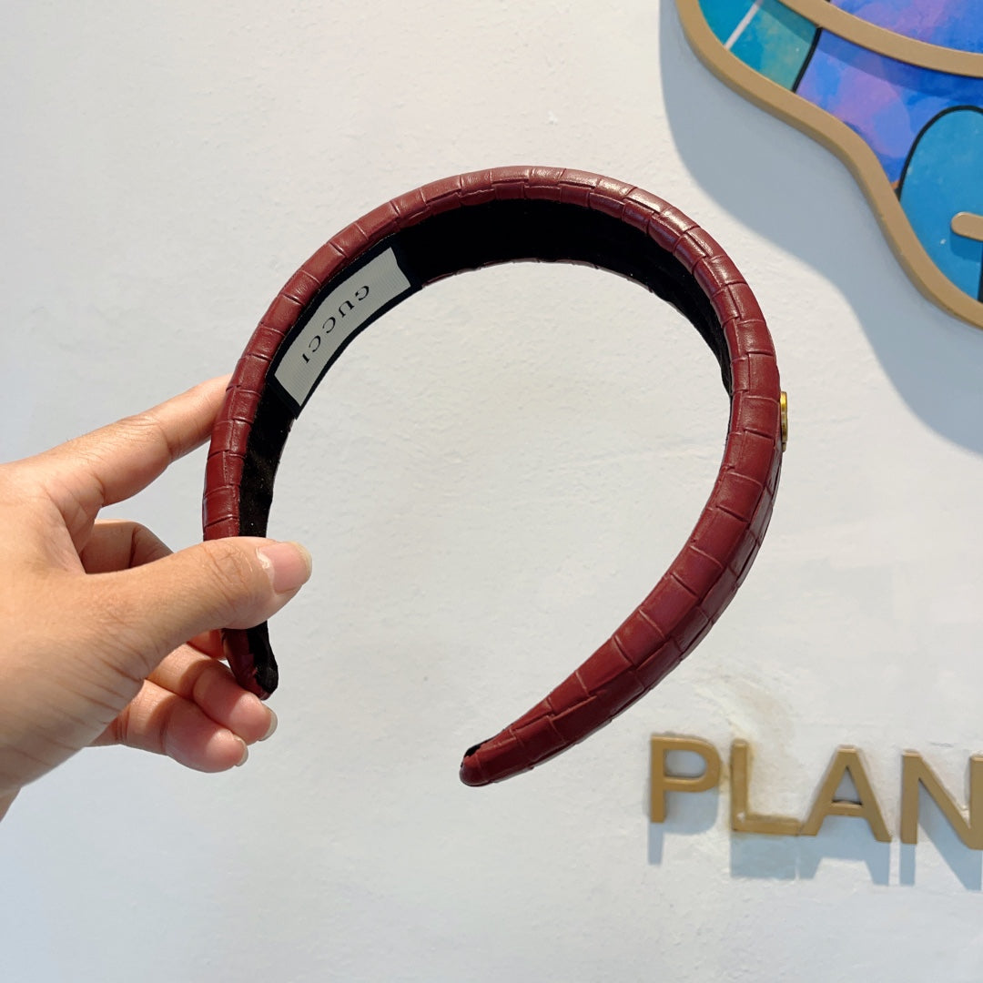 GUCCI BURGUNDY RED HAIRBAND CALFSKIN 374075