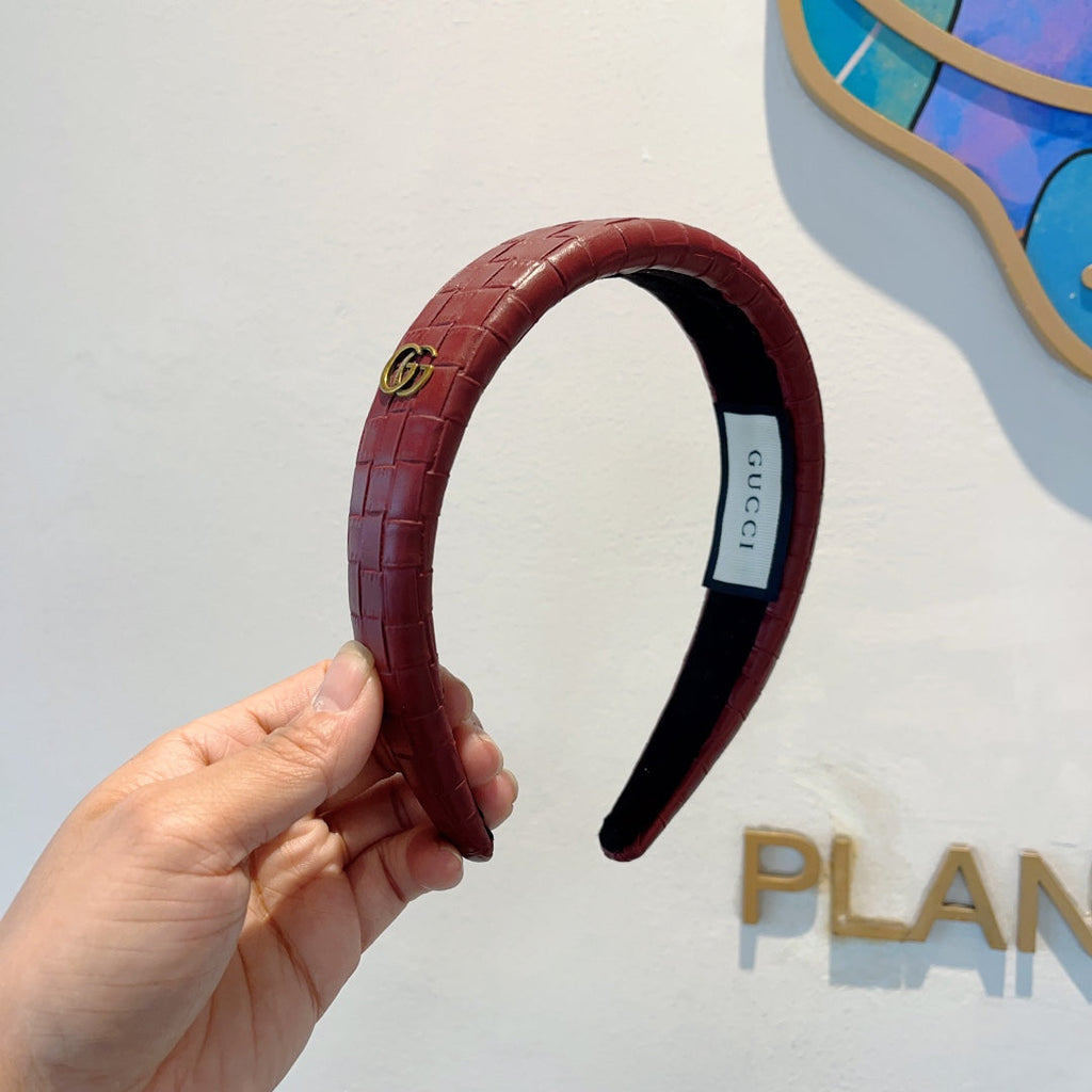 GUCCI BURGUNDY RED HAIRBAND CALFSKIN 374075