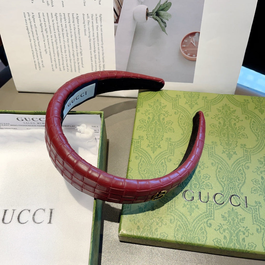 GUCCI BURGUNDY RED HAIRBAND CALFSKIN 374075