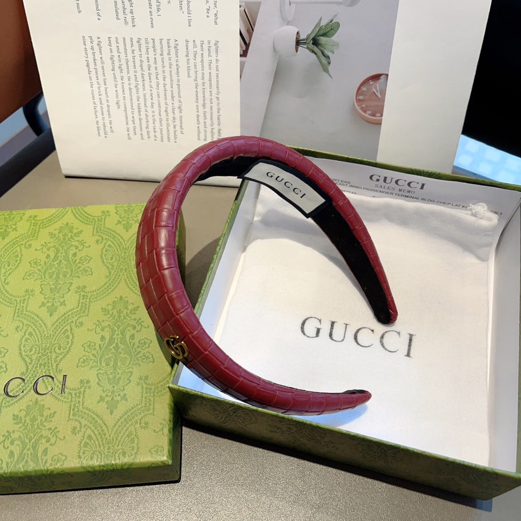 GUCCI BURGUNDY RED HAIRBAND CALFSKIN 374075